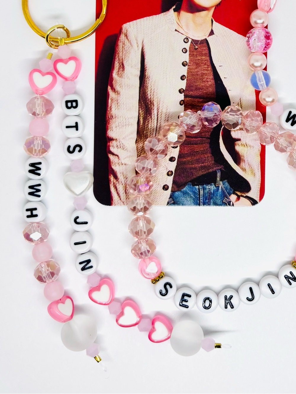 (4pcs) BTS JIN KEYCHAIN BRACELET PHOTOCARD BUNDLE - Picture 4 of 8